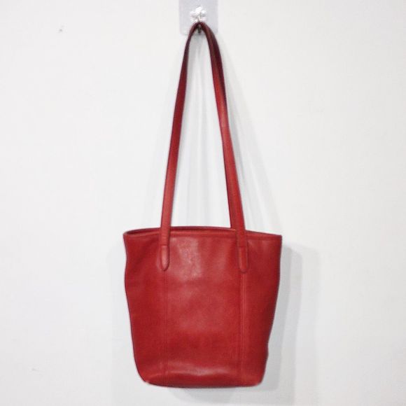 Coach Handbags - Vintage Coach Legacy Medium Red Leather Lunch Bucket Tote Handbag